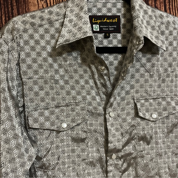 Liquid West Pearl Snap Long Slv Pearl Button Western Shirt Mens Small - Shiny - Picture 2 of 10